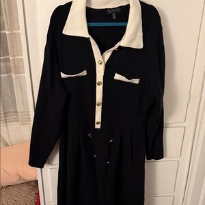 Eloquii Black and Cream Long Sleeve Dress